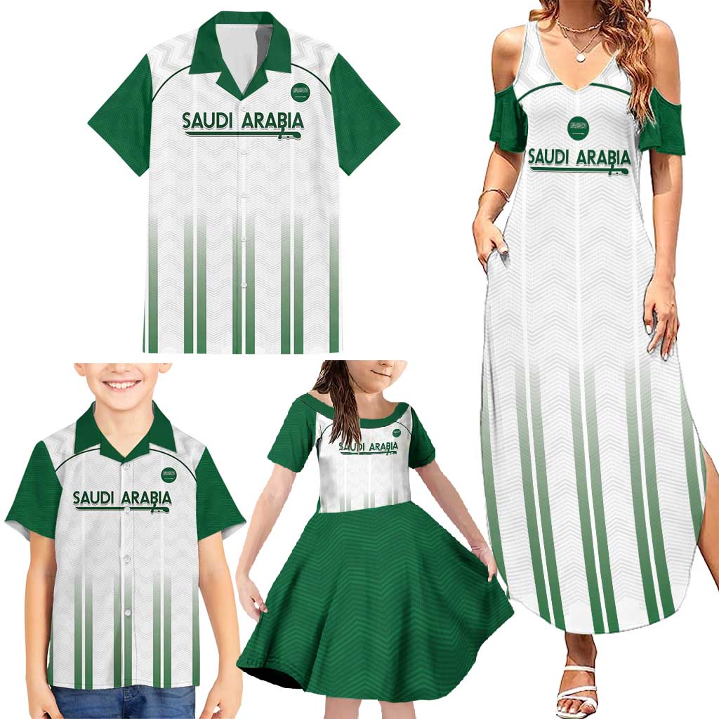 Custom Saudi Arabia Football Family Matching Summer Maxi Dress and Hawaiian Shirt Go Green Falcons Sporty - White Version - Wonder Print Shop