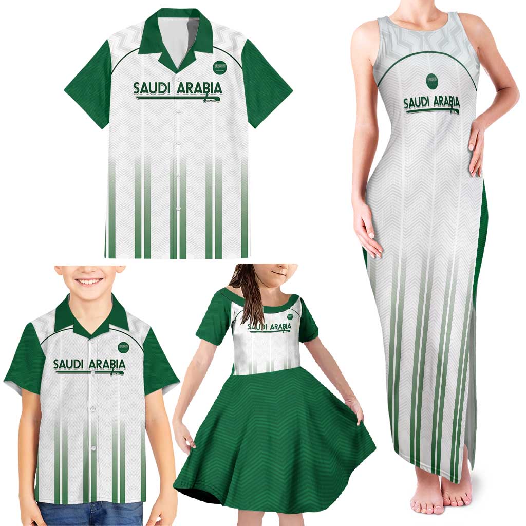 Custom Saudi Arabia Football Family Matching Tank Maxi Dress and Hawaiian Shirt Go Green Falcons Sporty - White Version - Wonder Print Shop