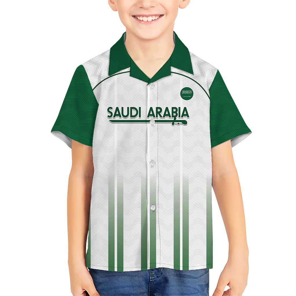 Custom Saudi Arabia Football Kid Hawaiian Shirt Go Green Falcons Sporty - White Version - Wonder Print Shop