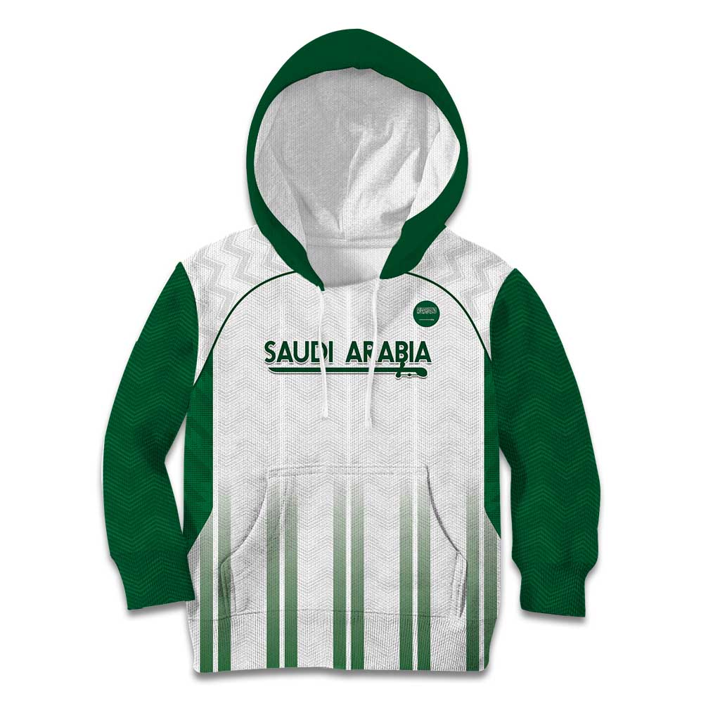 Custom Saudi Arabia Football Kid Hoodie Go Green Falcons Sporty - White Version - Wonder Print Shop