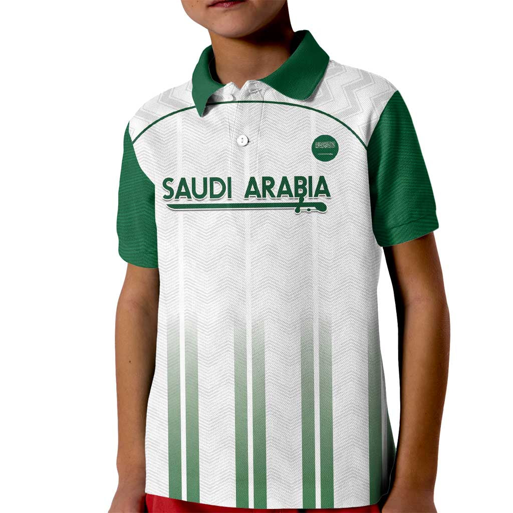 Custom Saudi Arabia Football Kid Polo Shirt Go Green Falcons Sporty - White Version - Wonder Print Shop