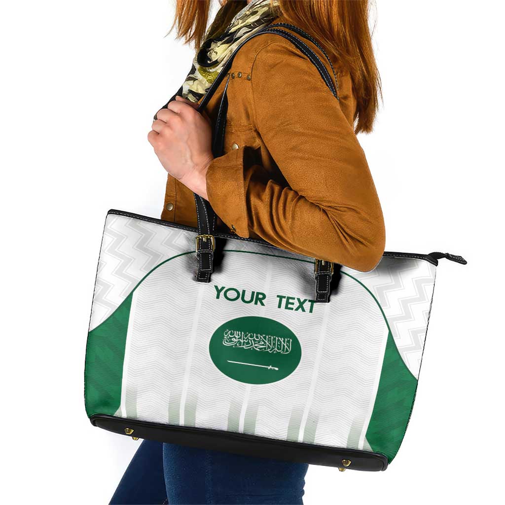 Custom Saudi Arabia Football Leather Tote Bag Go Green Falcons Sporty - White Version - Wonder Print Shop