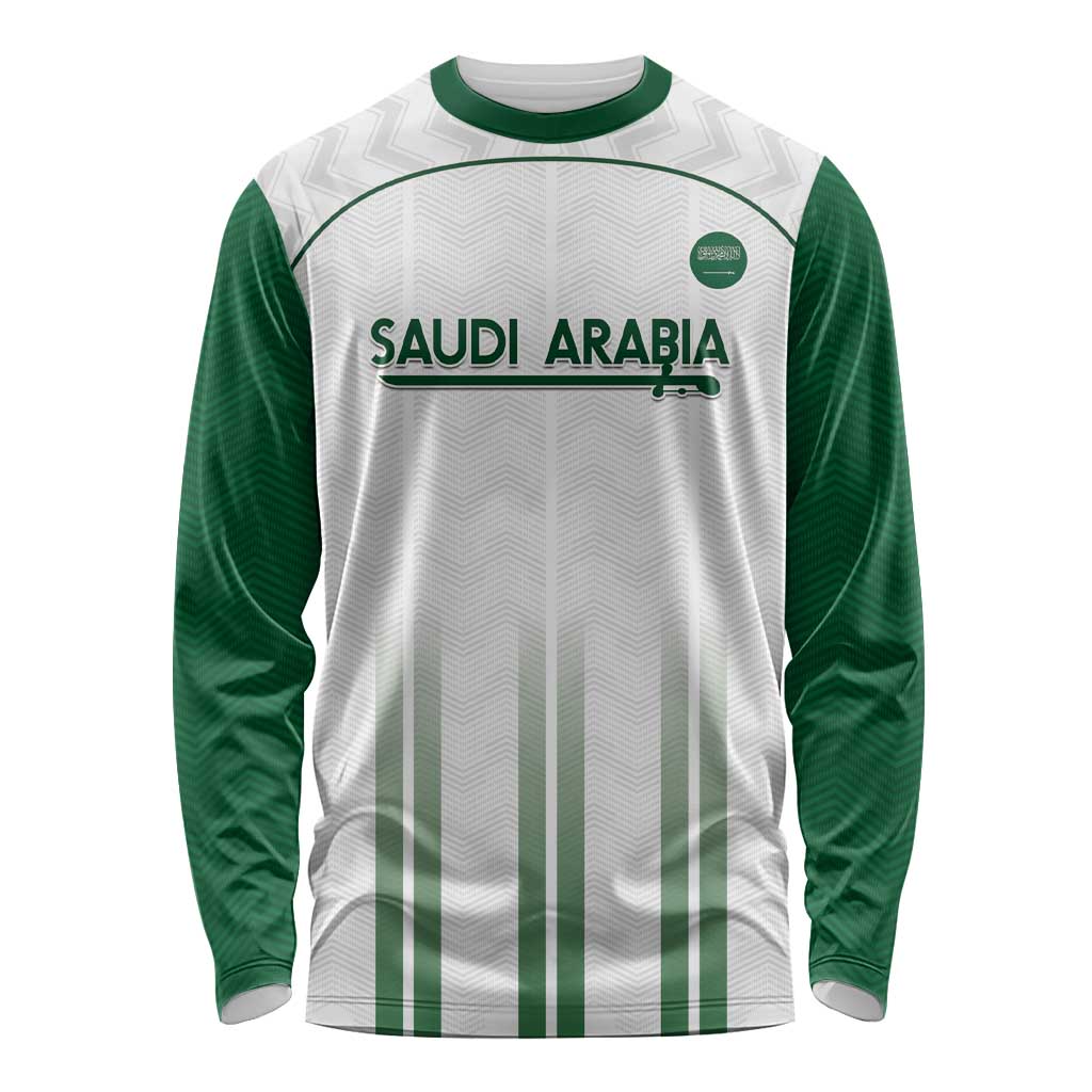 Custom Saudi Arabia Football Long Sleeve Shirt Go Green Falcons Sporty - White Version - Wonder Print Shop