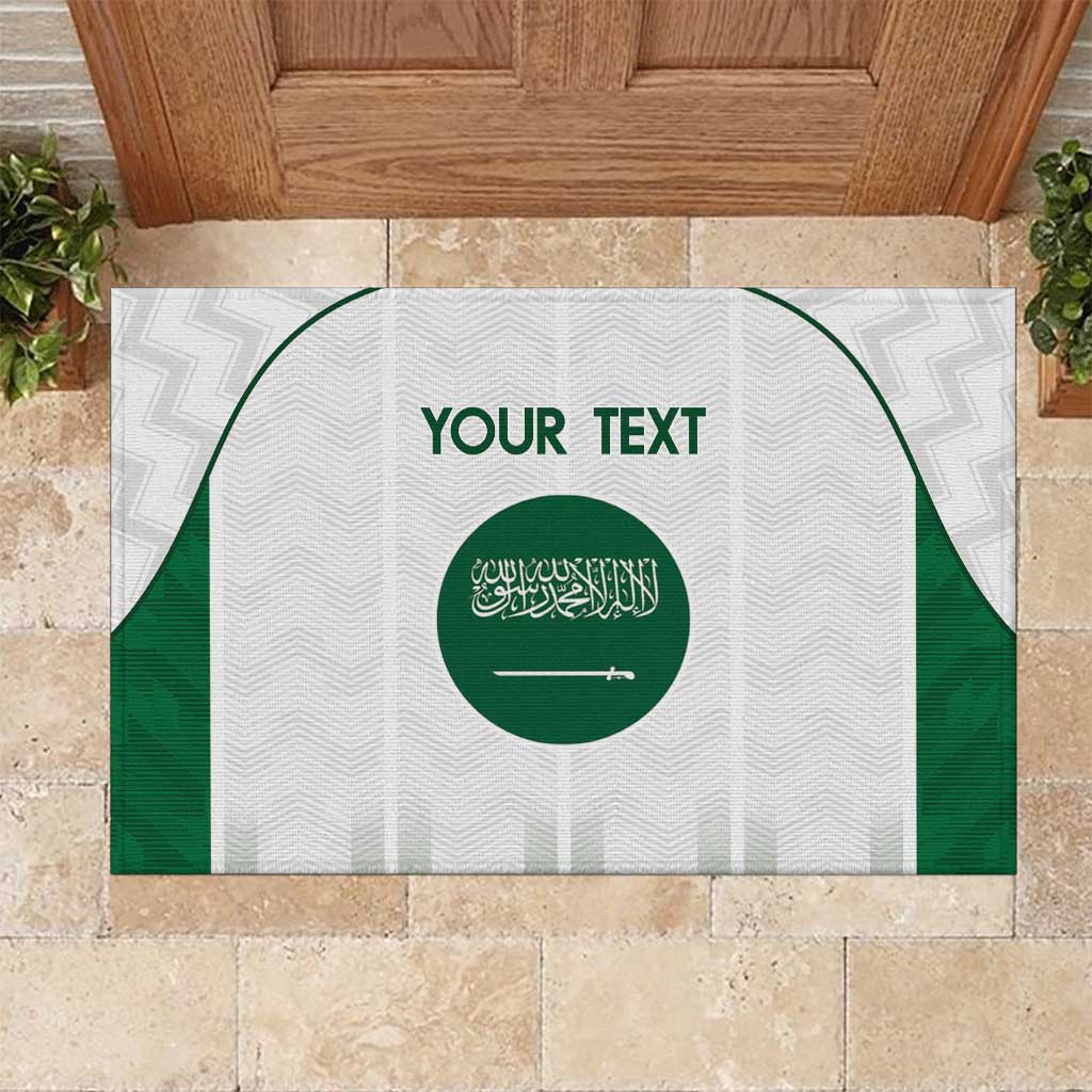 Custom Saudi Arabia Football Rubber Doormat Go Green Falcons Sporty - White Version - Wonder Print Shop