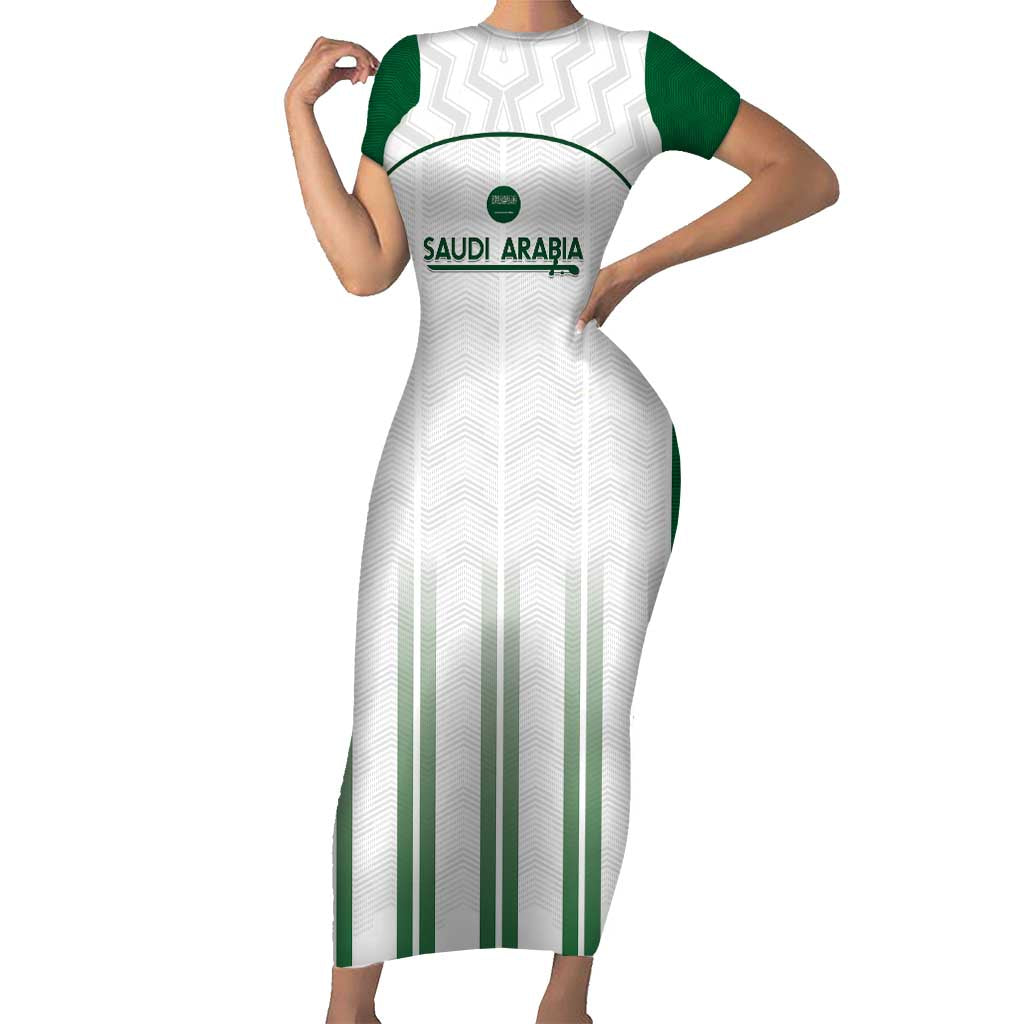 Custom Saudi Arabia Football Short Sleeve Bodycon Dress Go Green Falcons Sporty - White Version - Wonder Print Shop