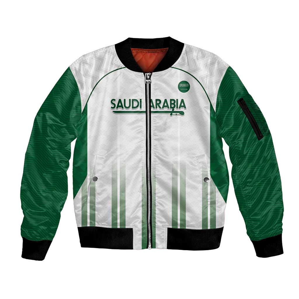 Custom Saudi Arabia Football Sleeve Zip Bomber Jacket Go Green Falcons Sporty - White Version - Wonder Print Shop