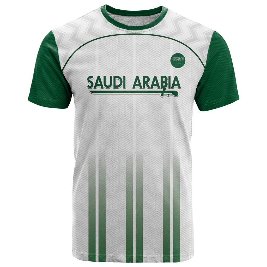 Custom Saudi Arabia Football T Shirt Go Green Falcons Sporty - White Version - Wonder Print Shop