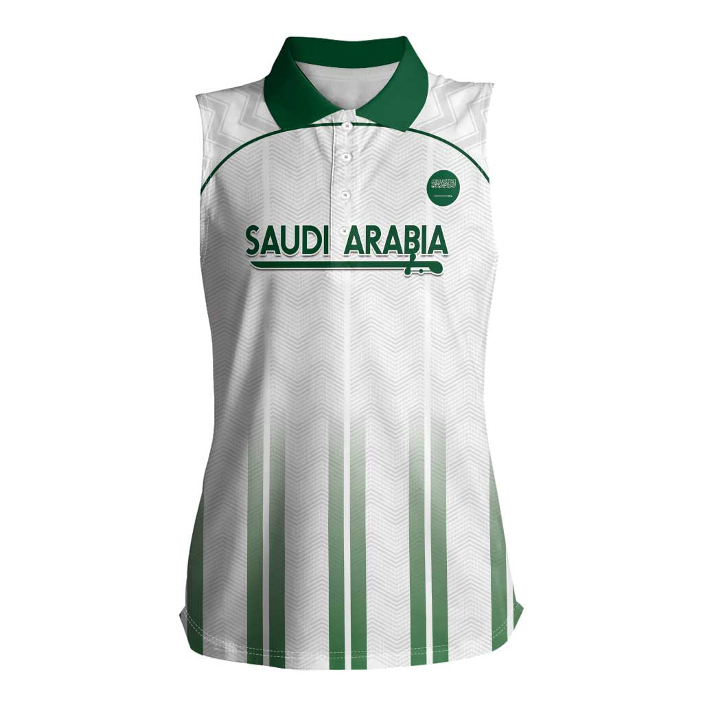 Custom Saudi Arabia Football Women Sleeveless Polo Shirt Go Green Falcons Sporty - White Version - Wonder Print Shop