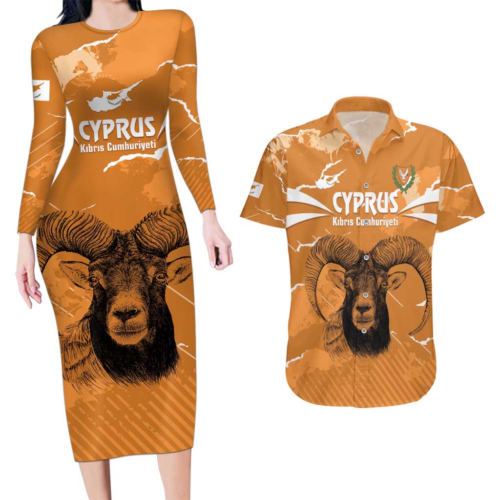 Persionalized Cyprus Independence Day Couples Matching Long Sleeve Bodycon Dress and Hawaiian Shirt Kbrs Cumhuriyeti Grunge Vibes - Wonder Print Shop