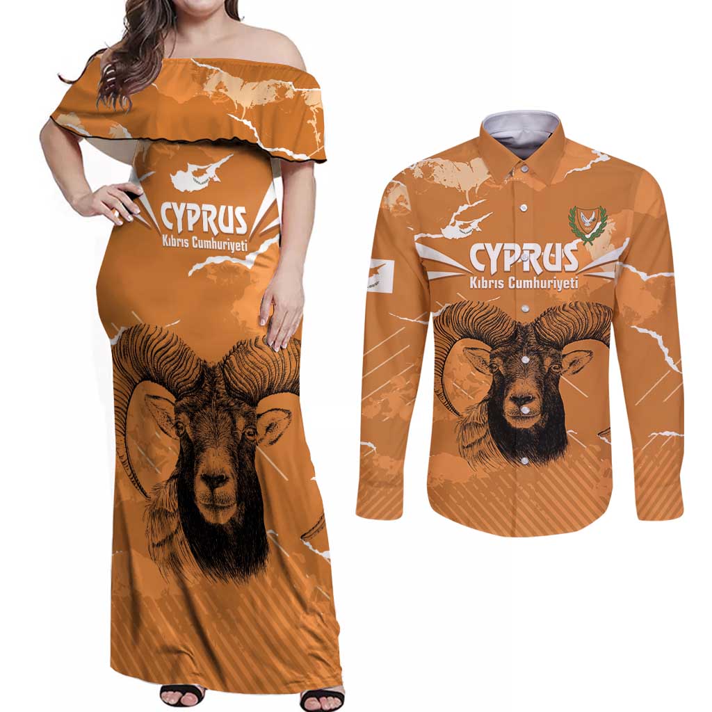 Persionalized Cyprus Independence Day Couples Matching Off Shoulder Maxi Dress and Long Sleeve Button Shirt Kbrs Cumhuriyeti Grunge Vibes - Wonder Print Shop