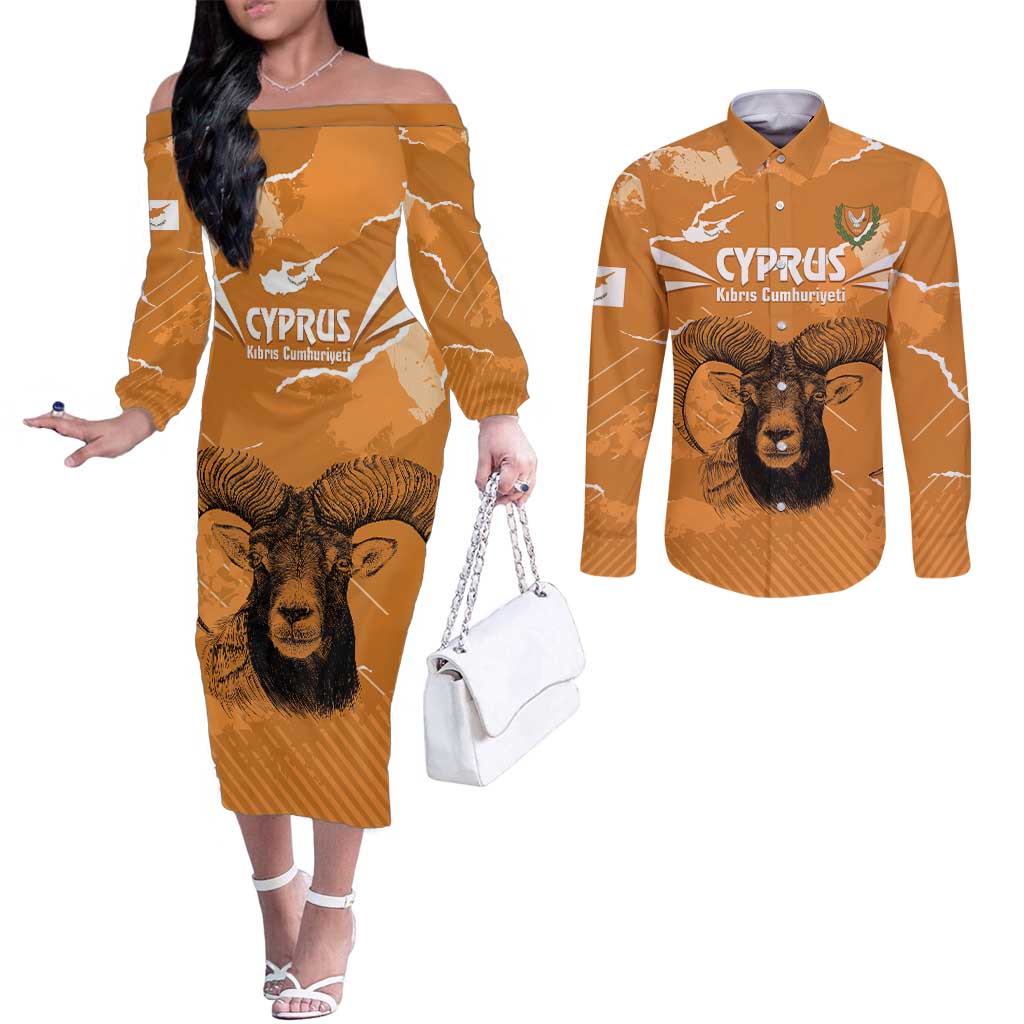 Persionalized Cyprus Independence Day Couples Matching Off The Shoulder Long Sleeve Dress and Long Sleeve Button Shirt Kıbrıs Cumhuriyeti Grunge Vibes