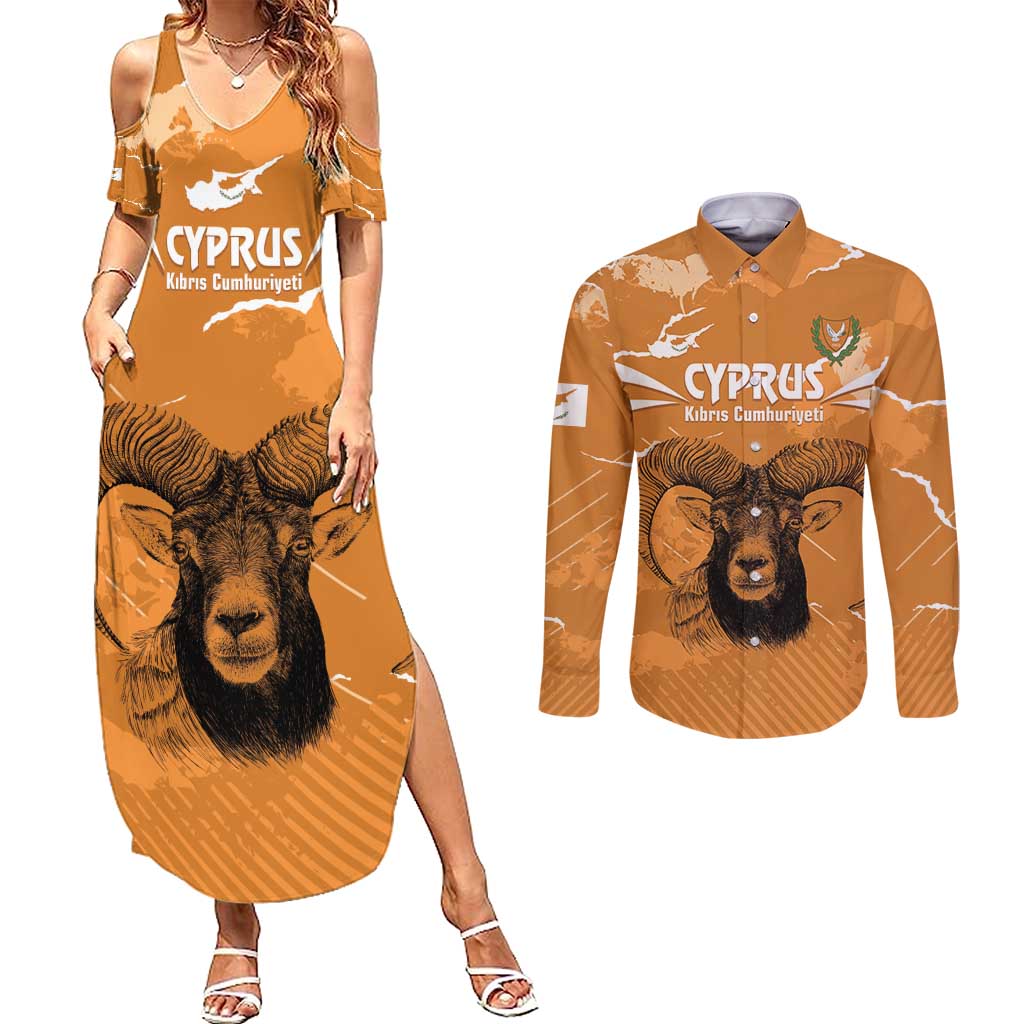 Persionalized Cyprus Independence Day Couples Matching Summer Maxi Dress and Long Sleeve Button Shirt Kbrs Cumhuriyeti Grunge Vibes - Wonder Print Shop