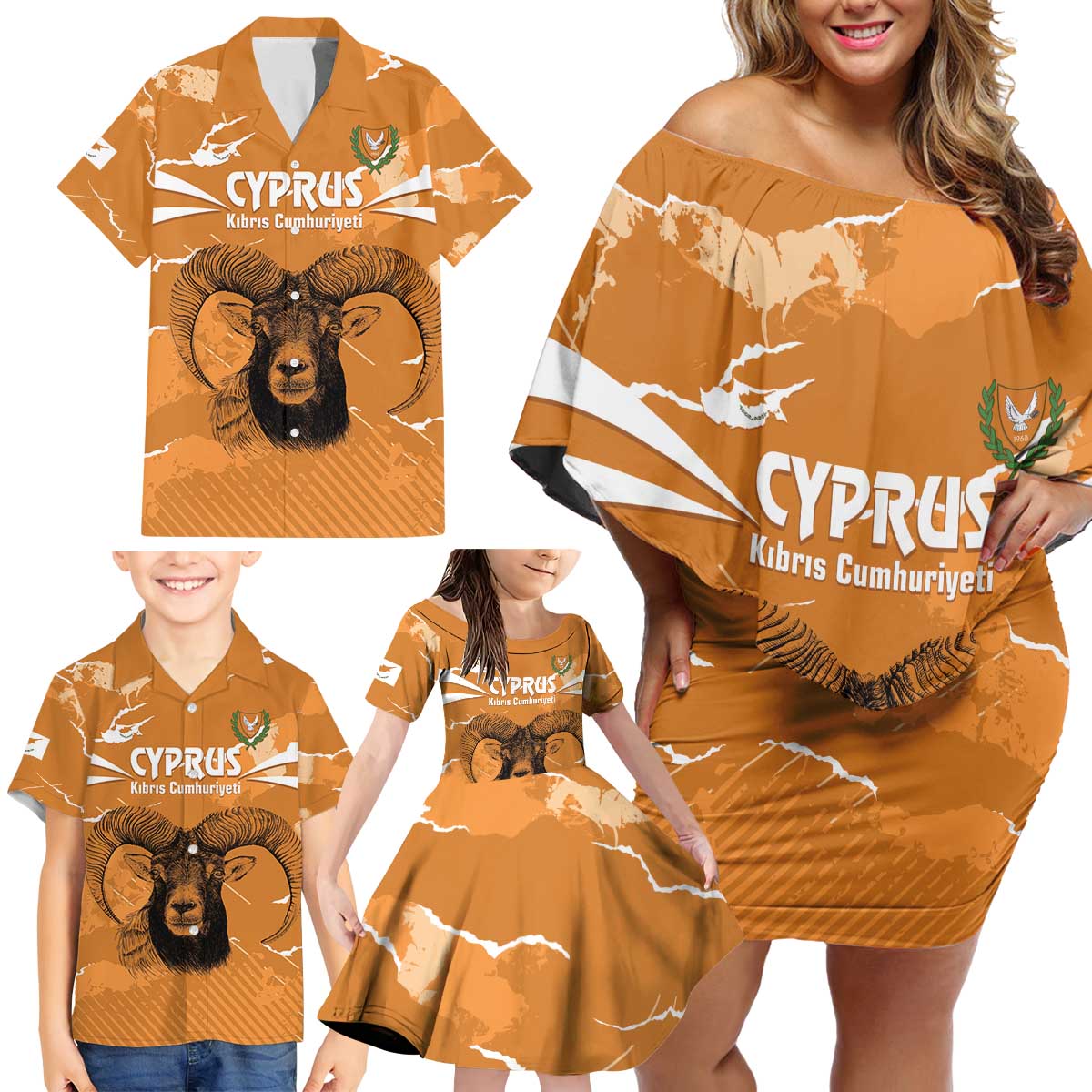 Persionalized Cyprus Independence Day Family Matching Off Shoulder Short Dress and Hawaiian Shirt Kbrs Cumhuriyeti Grunge Vibes - Wonder Print Shop