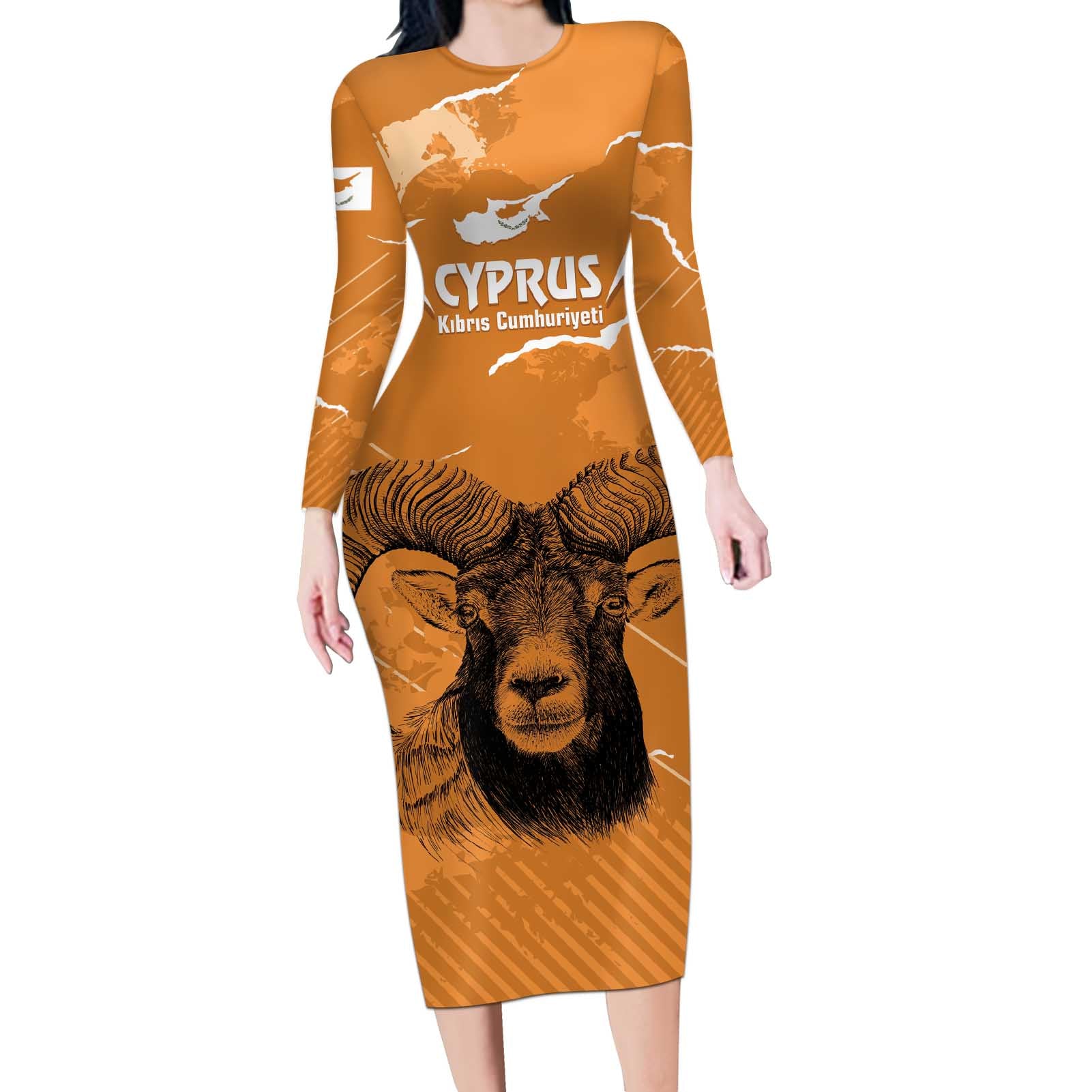 Persionalized Cyprus Independence Day Long Sleeve Bodycon Dress Kbrs Cumhuriyeti Grunge Vibes - Wonder Print Shop