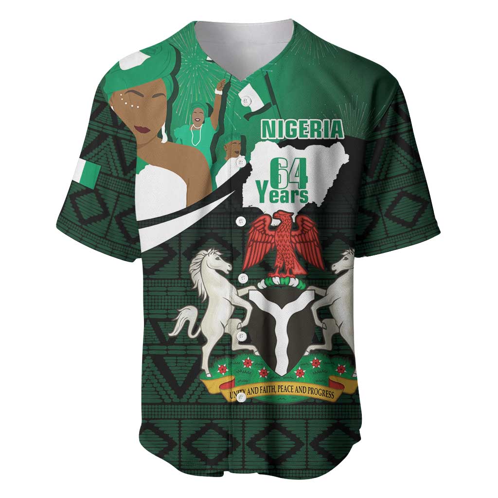 Nigeria Independence Day Baseball Jersey Happy 64 Years Of Anniversary African Pattern - Wonder Print Shop