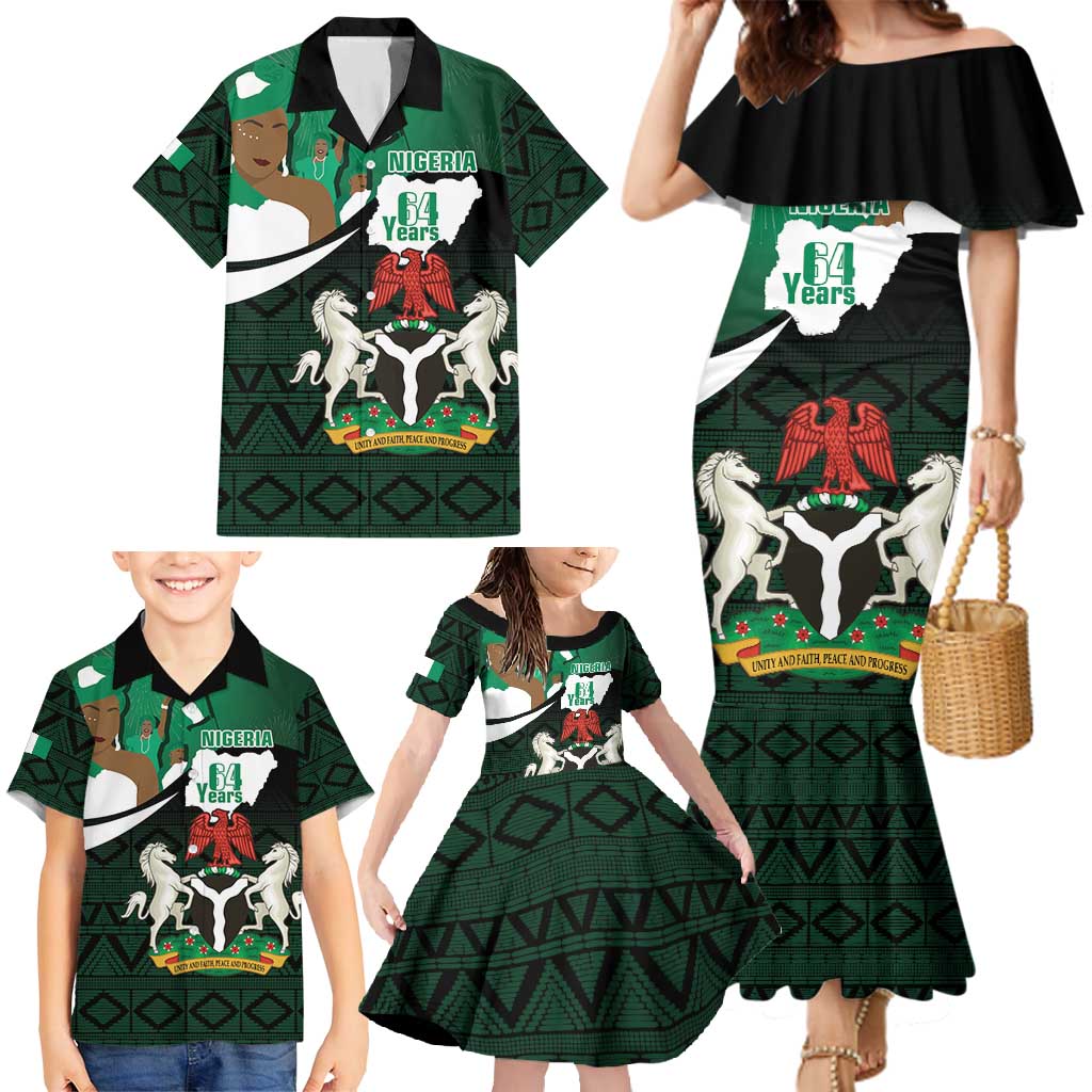 Nigeria Independence Day Family Matching Mermaid Dress and Hawaiian Shirt Happy 64 Years Of Anniversary African Pattern - Wonder Print Shop