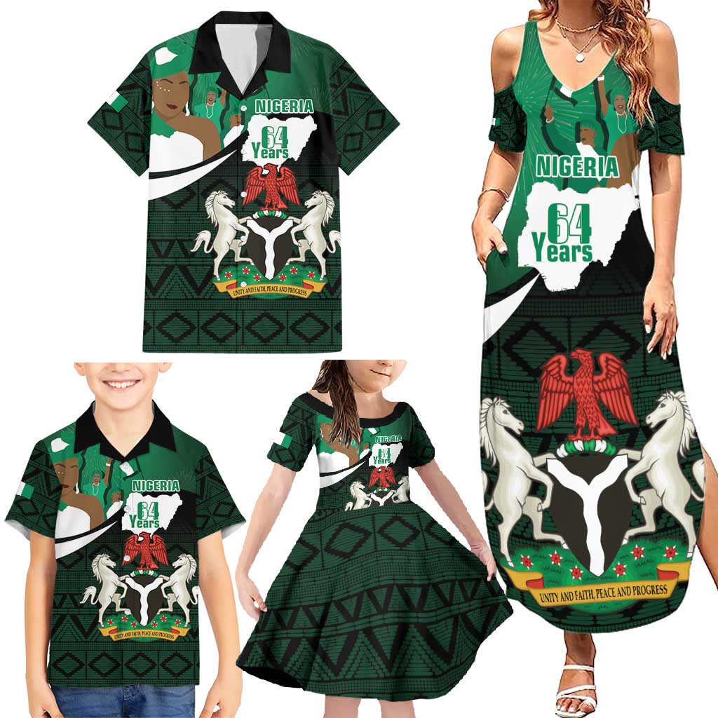 Nigeria Independence Day Family Matching Summer Maxi Dress and Hawaiian Shirt Happy 64 Years Of Anniversary African Pattern - Wonder Print Shop