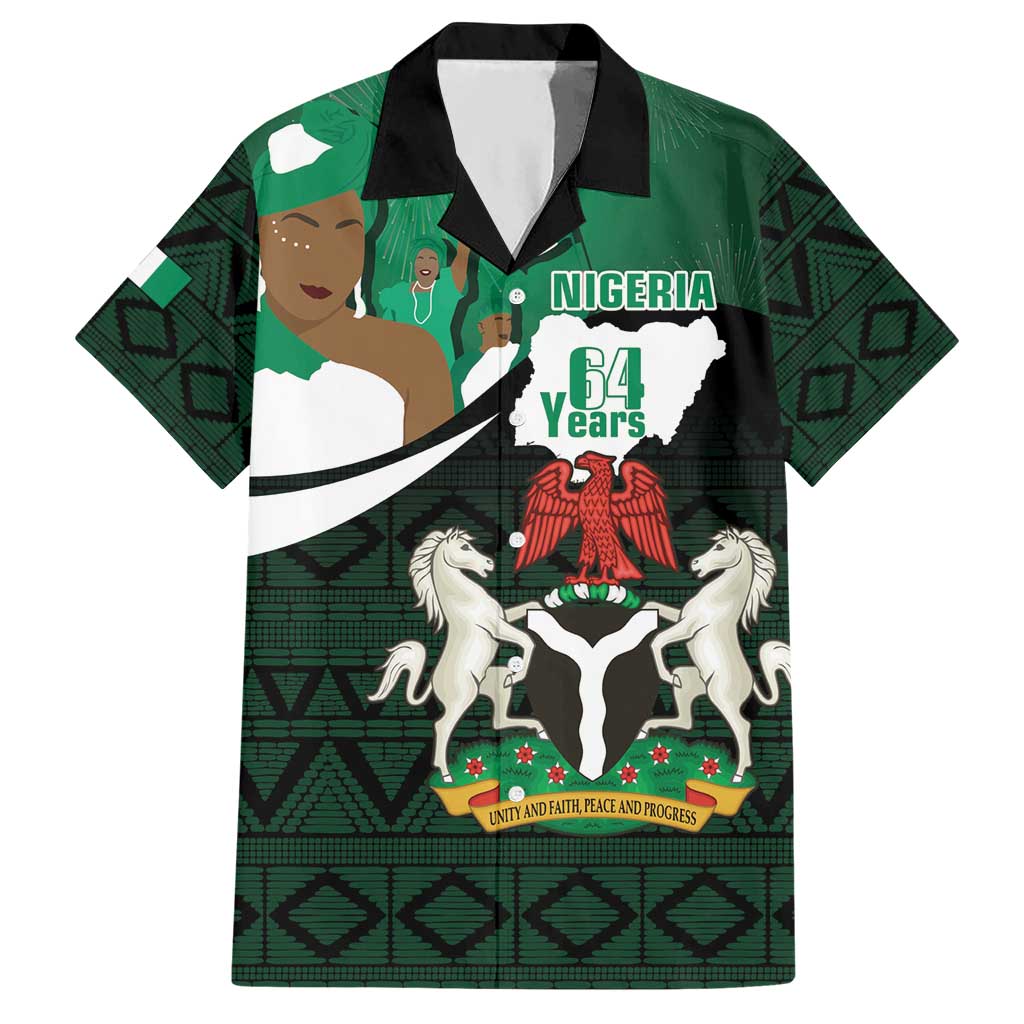 Nigeria Independence Day Hawaiian Shirt Happy 64 Years Of Anniversary African Pattern - Wonder Print Shop