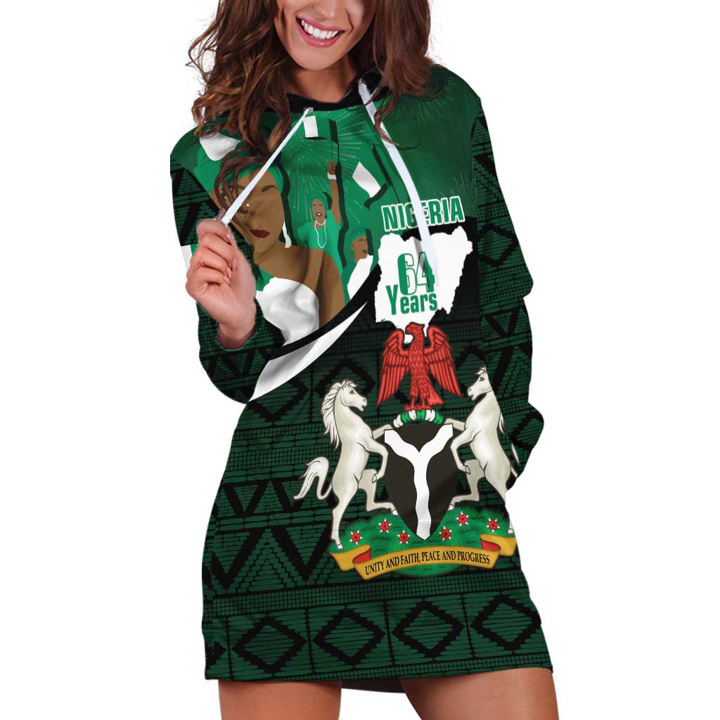 Nigeria Independence Day Hoodie Dress Happy 64 Years Of Anniversary African Pattern - Wonder Print Shop