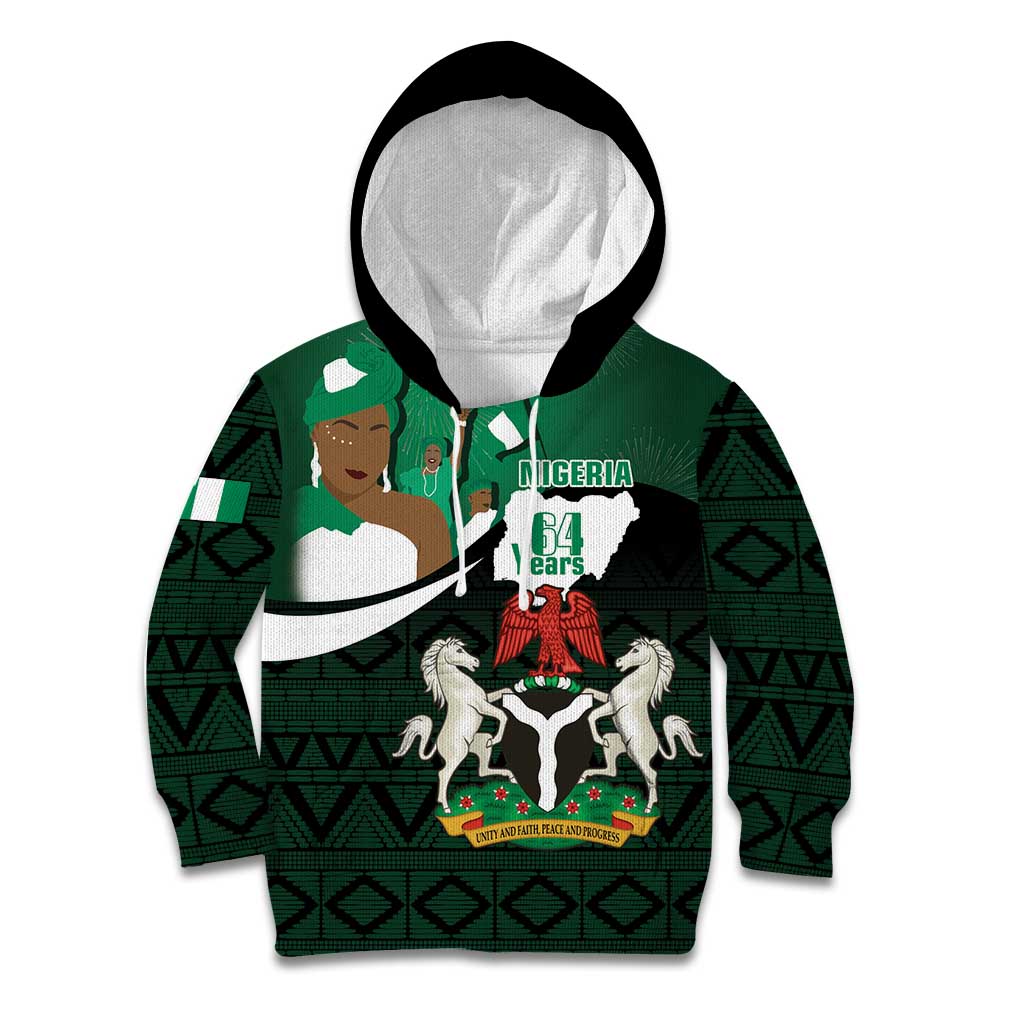 Nigeria Independence Day Kid Hoodie Happy 64 Years Of Anniversary African Pattern - Wonder Print Shop