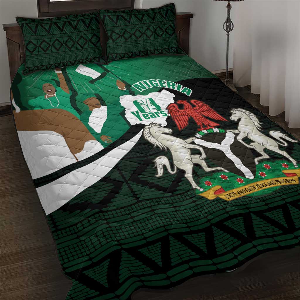 Nigeria Independence Day Quilt Bed Set Happy 64 Years Of Anniversary African Pattern - Wonder Print Shop