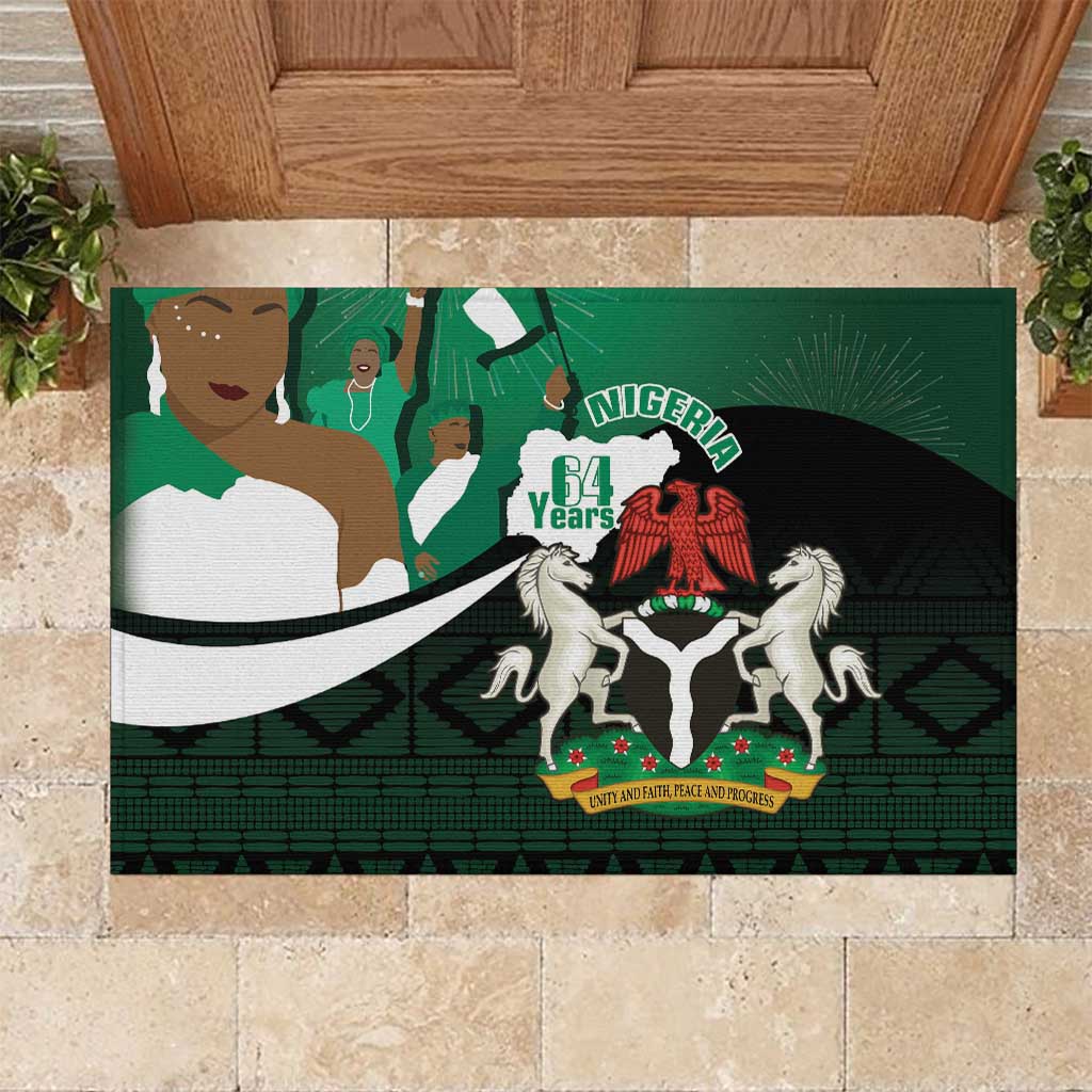 Nigeria Independence Day Rubber Doormat Happy 64 Years Of Anniversary African Pattern - Wonder Print Shop