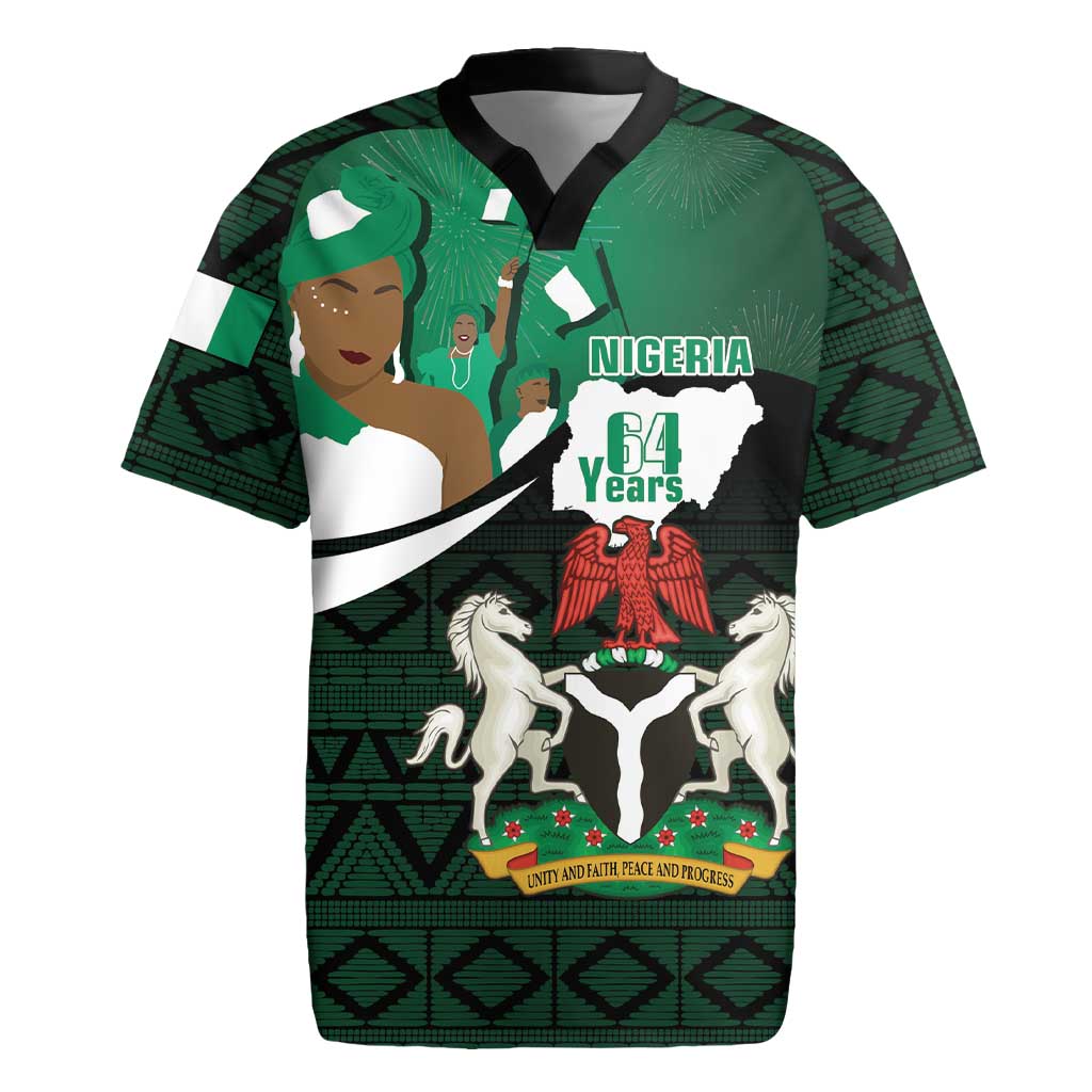 Nigeria Independence Day Rugby Jersey Happy 64 Years Of Anniversary African Pattern - Wonder Print Shop