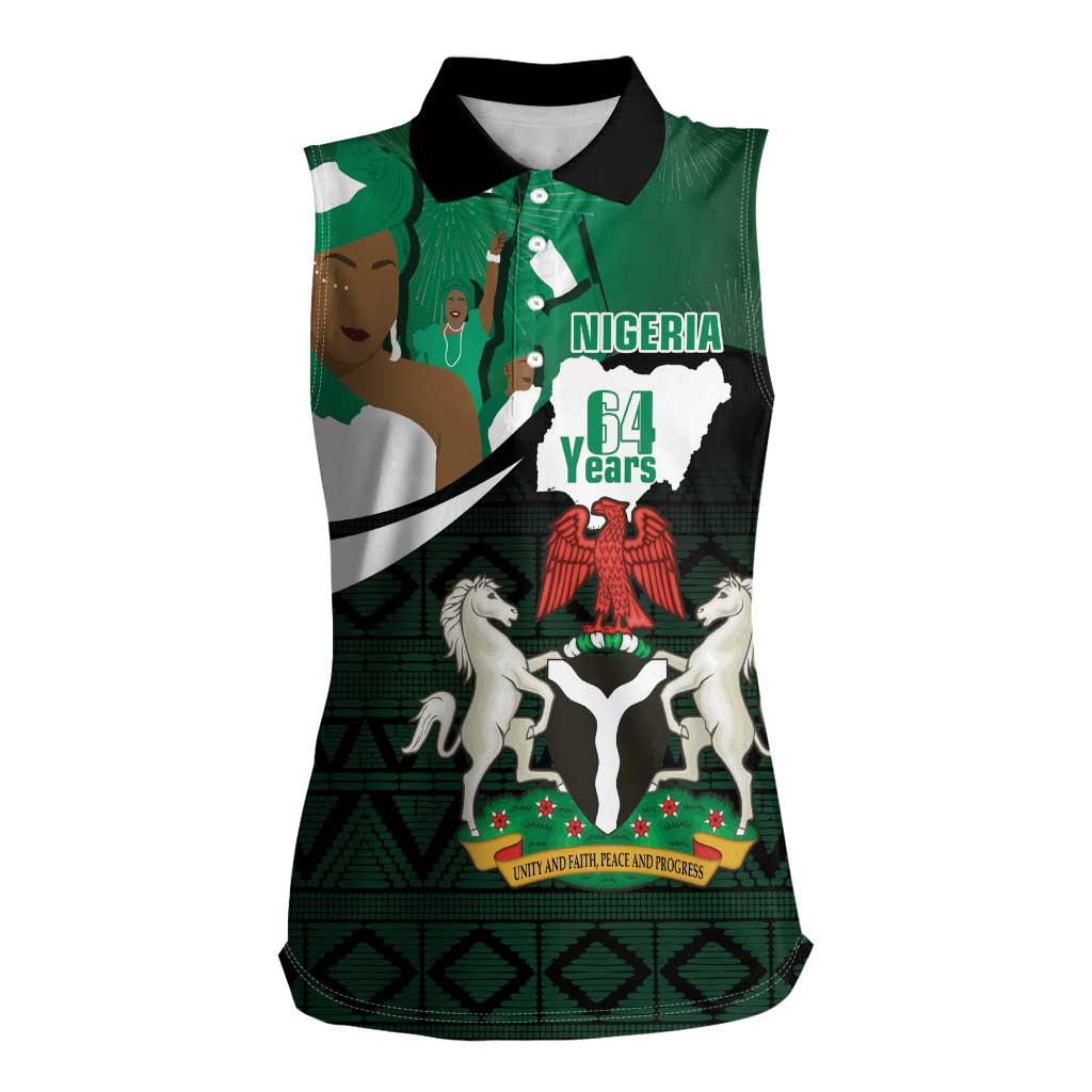 Nigeria Independence Day Women Sleeveless Polo Shirt Happy 64 Years Of Anniversary African Pattern - Wonder Print Shop