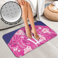 Pink and navy anti-slip bath mat with floral Barbados Royals design for safe footing