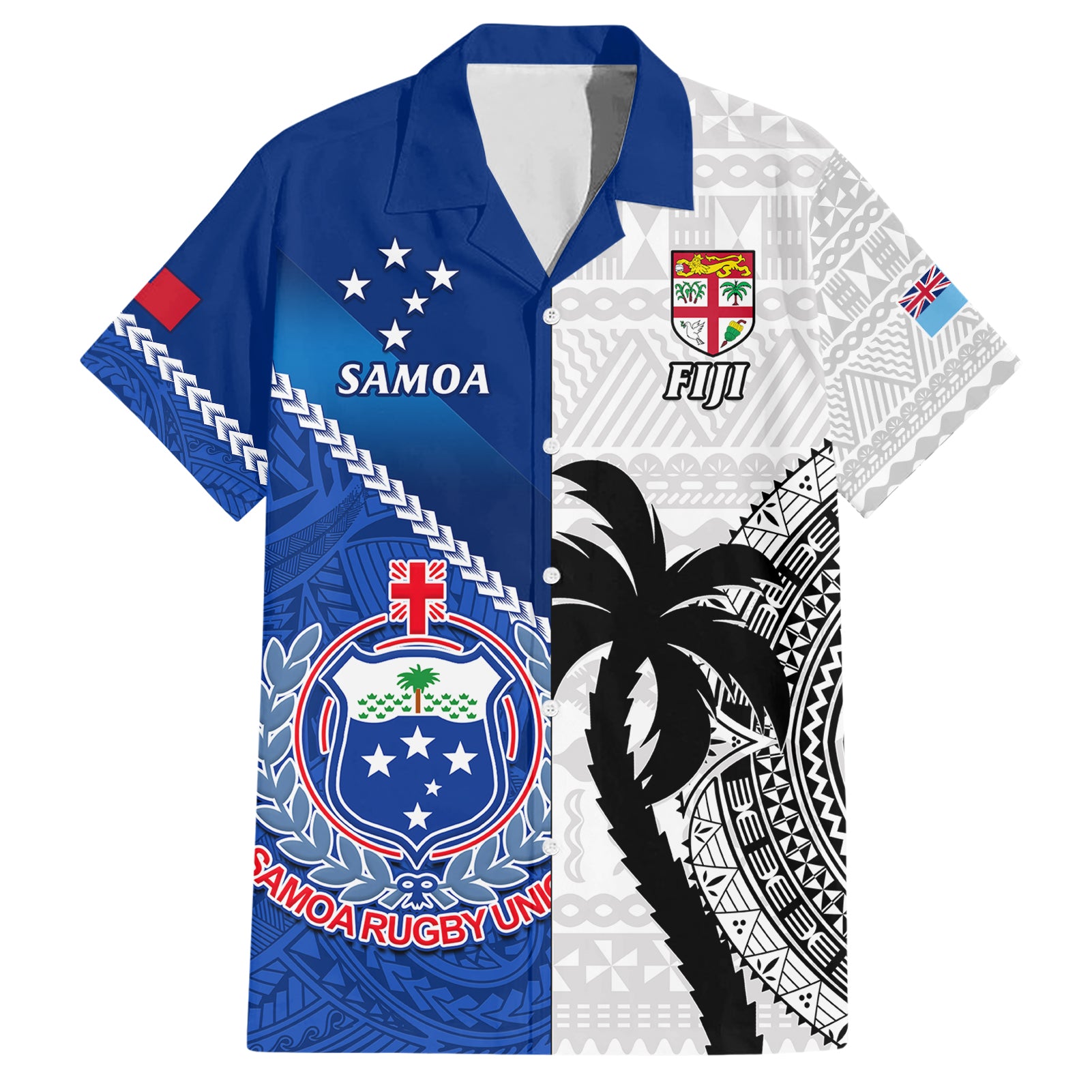 Fiji And Samoa Rugby Hawaiian Shirt 2023 World Cup Samoan Mix Tapa Pattern - Wonder Print Shop