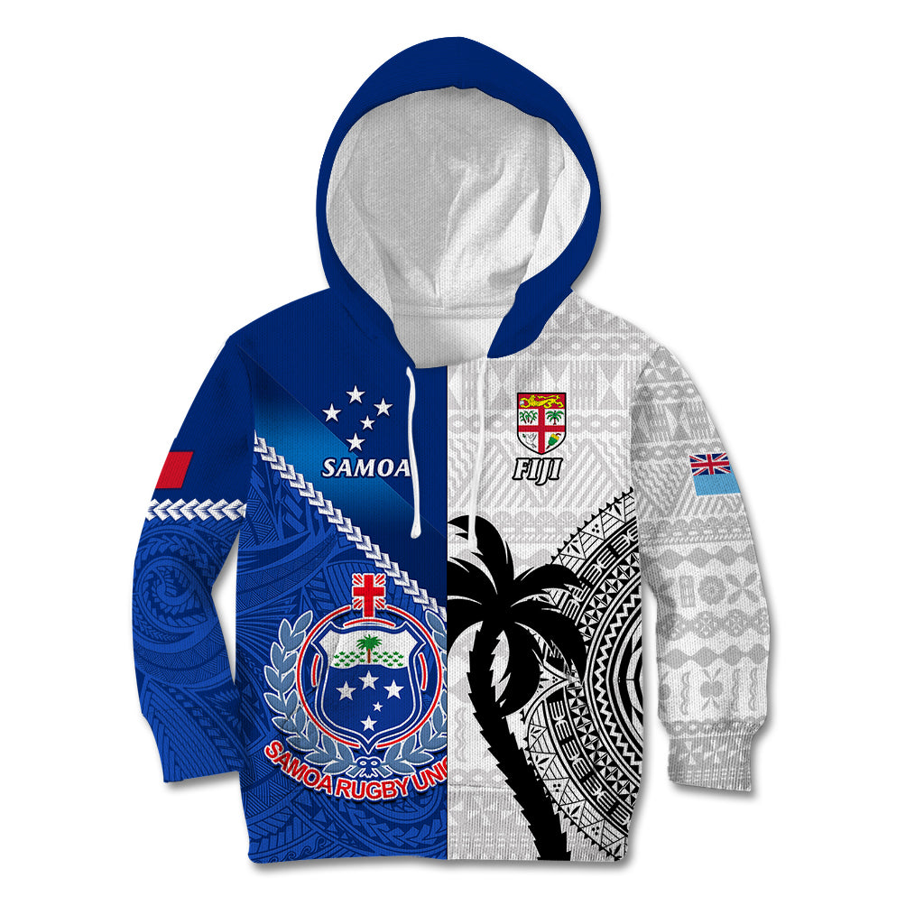 Fiji And Samoa Rugby Kid Hoodie 2023 World Cup Samoan Mix Tapa Pattern - Wonder Print Shop