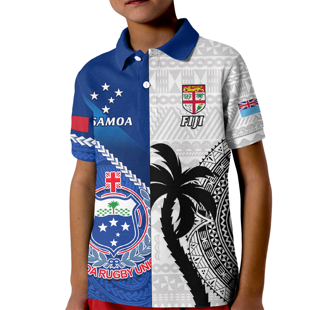 Fiji And Samoa Rugby Kid Polo Shirt 2023 World Cup Samoan Mix Tapa Pattern - Wonder Print Shop