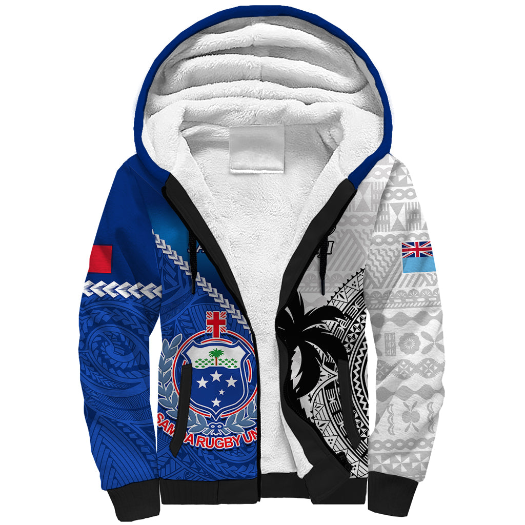 Fiji And Samoa Rugby Sherpa Hoodie 2023 World Cup Samoan Mix Tapa Pattern - Wonder Print Shop