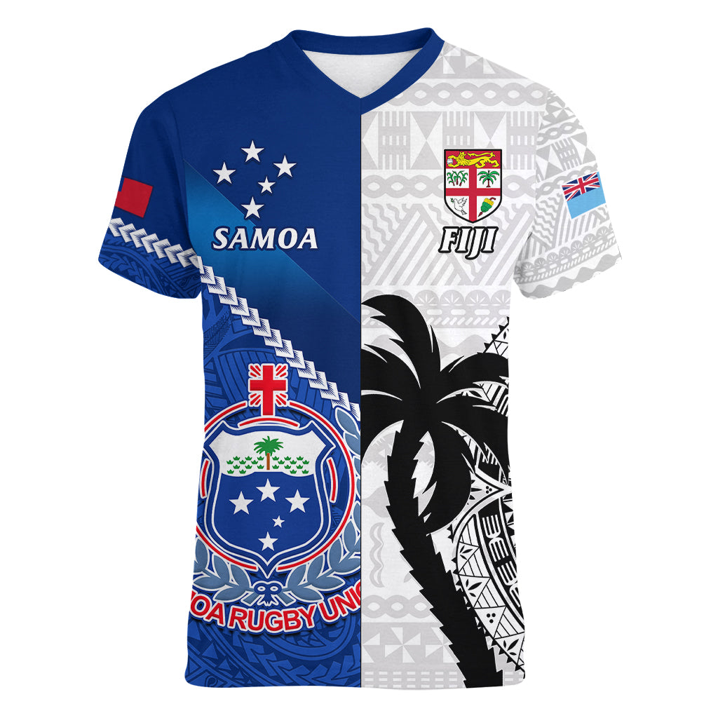 custom-fiji-and-samoa-rugby-women-v-neck-t-shirt-2023-world-cup-samoan-mix-tapa-pattern