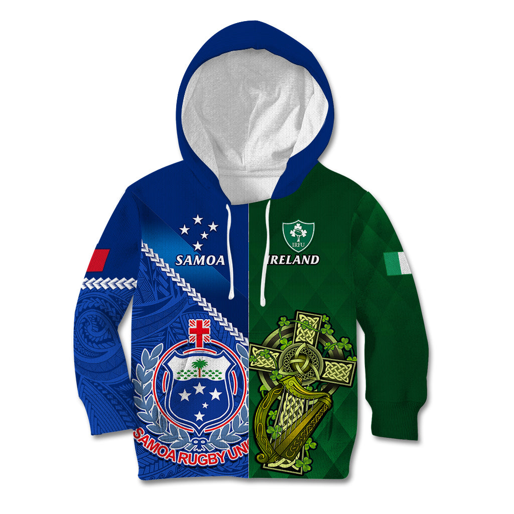 Samoa And Ireland Rugby Kid Hoodie 2023 World Cup Manu Samoa With Shamrocks - Wonder Print Shop