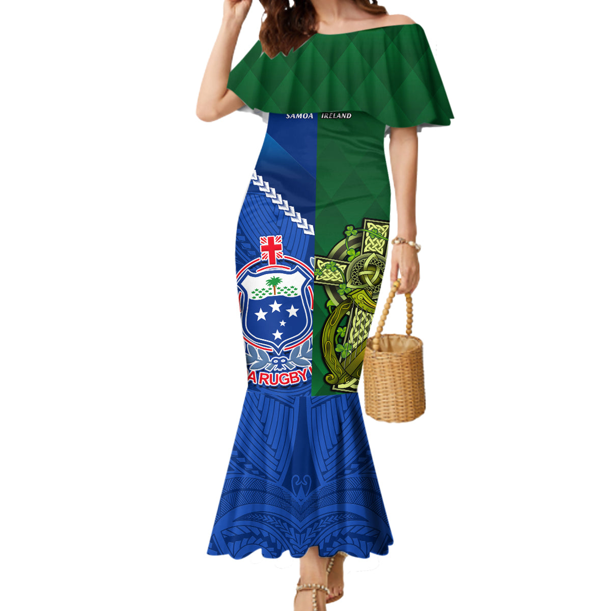 Samoa And Ireland Rugby Mermaid Dress 2023 World Cup Manu Samoa With Shamrocks - Wonder Print Shop