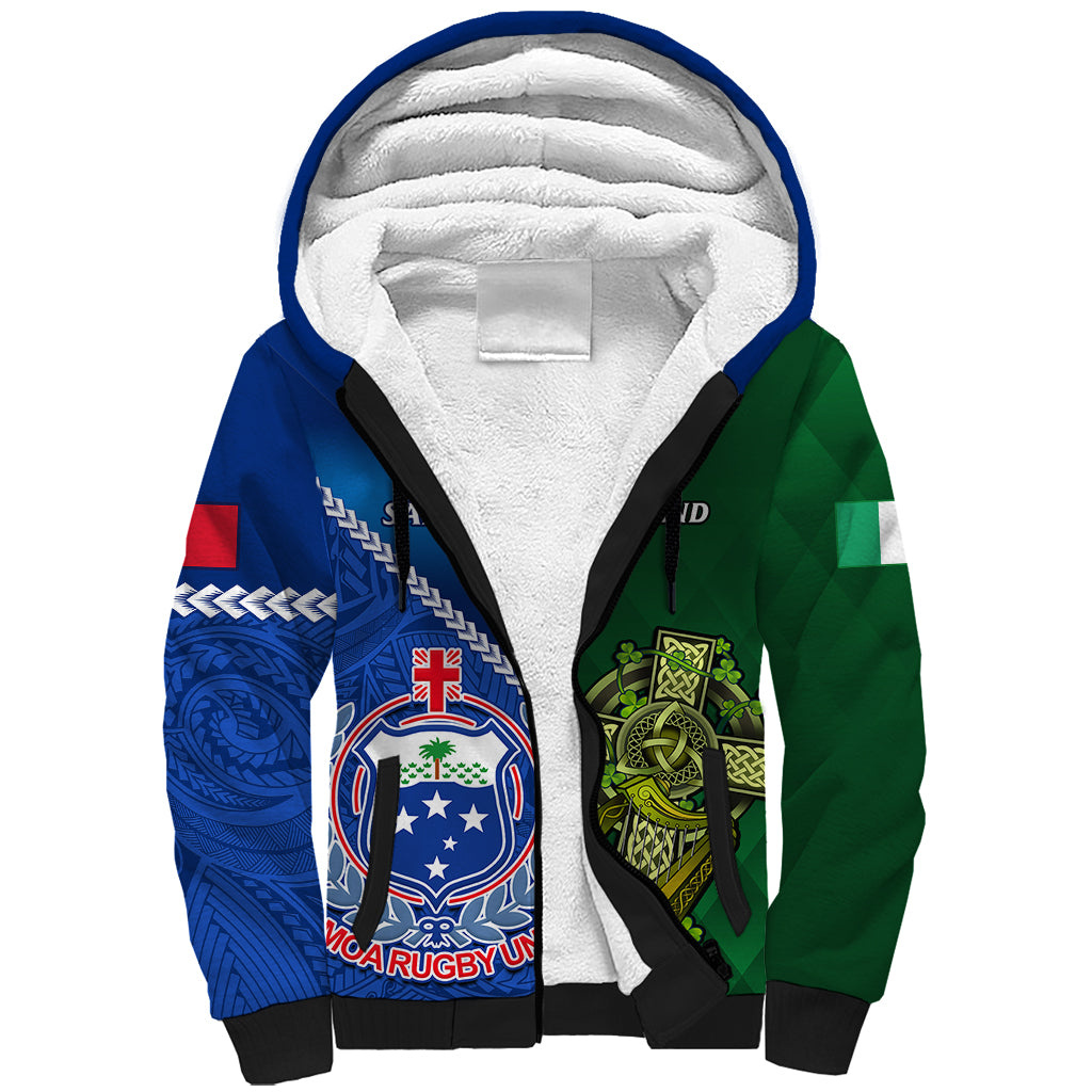 Samoa And Ireland Rugby Sherpa Hoodie 2023 World Cup Manu Samoa With Shamrocks - Wonder Print Shop