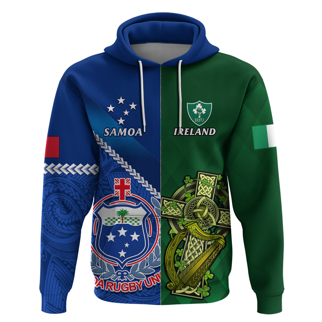 Custom Samoa And Ireland Rugby Hoodie 2023 World Cup Manu Samoa With Shamrocks - Wonder Print Shop