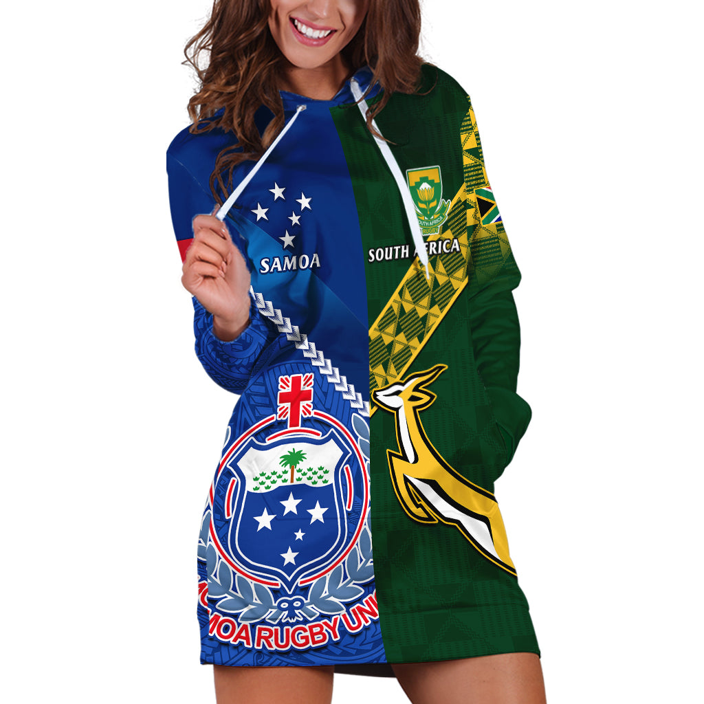 Samoa And South Africa Rugby Hoodie Dress 2023 World Cup Manu Samoa With Springboks - Wonder Print Shop