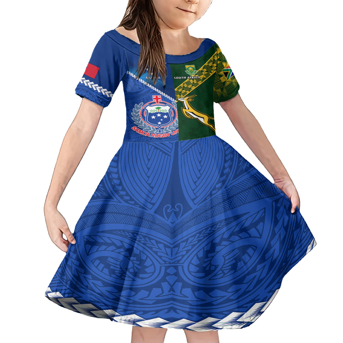 Samoa And South Africa Rugby Kid Short Sleeve Dress 2023 World Cup Manu Samoa With Springboks - Wonder Print Shop