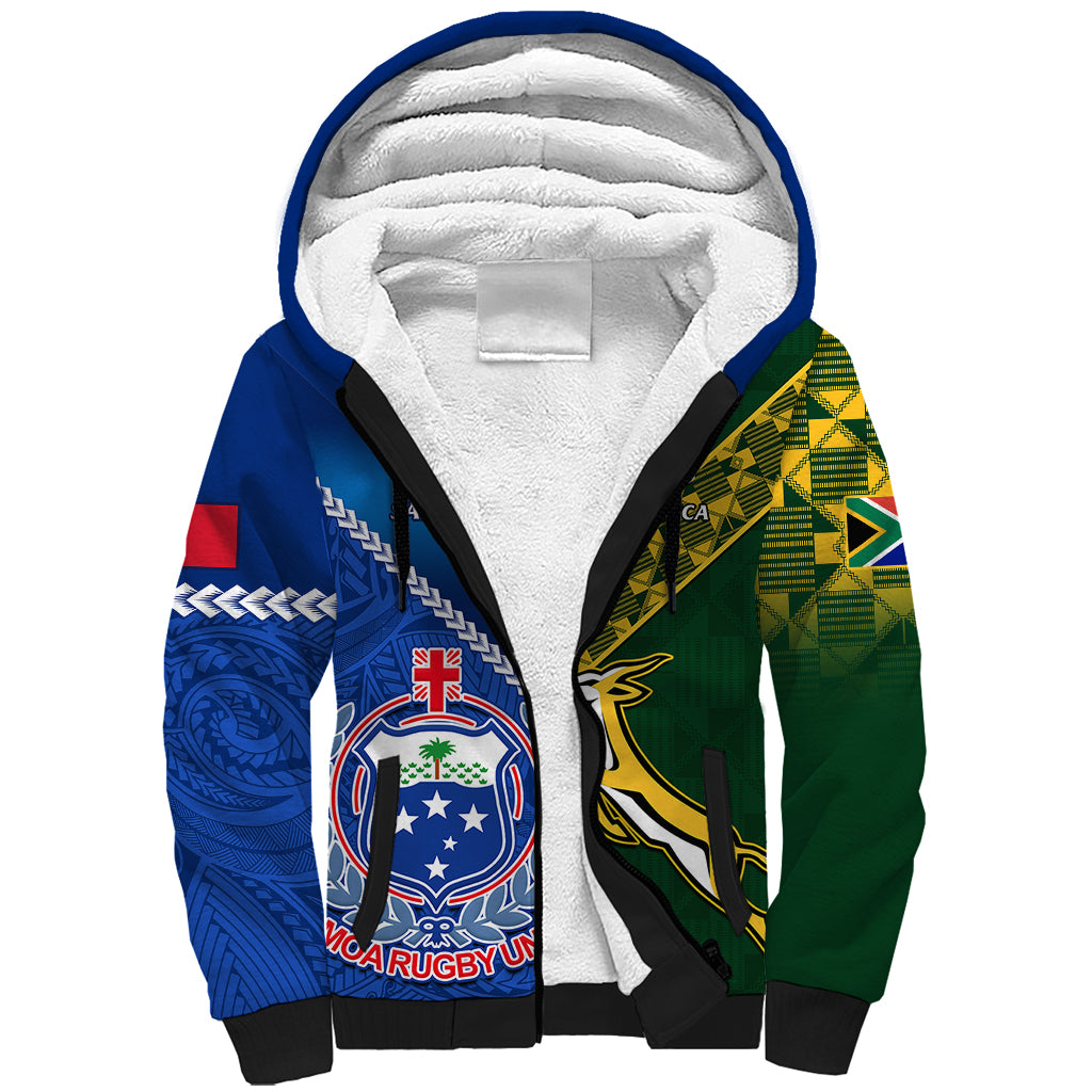 Samoa And South Africa Rugby Sherpa Hoodie 2023 World Cup Manu Samoa With Springboks - Wonder Print Shop