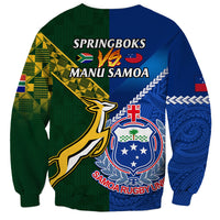 Rugby crewneck sweatshirt, green/blue back with Springboks vs Manu Samoa emblem