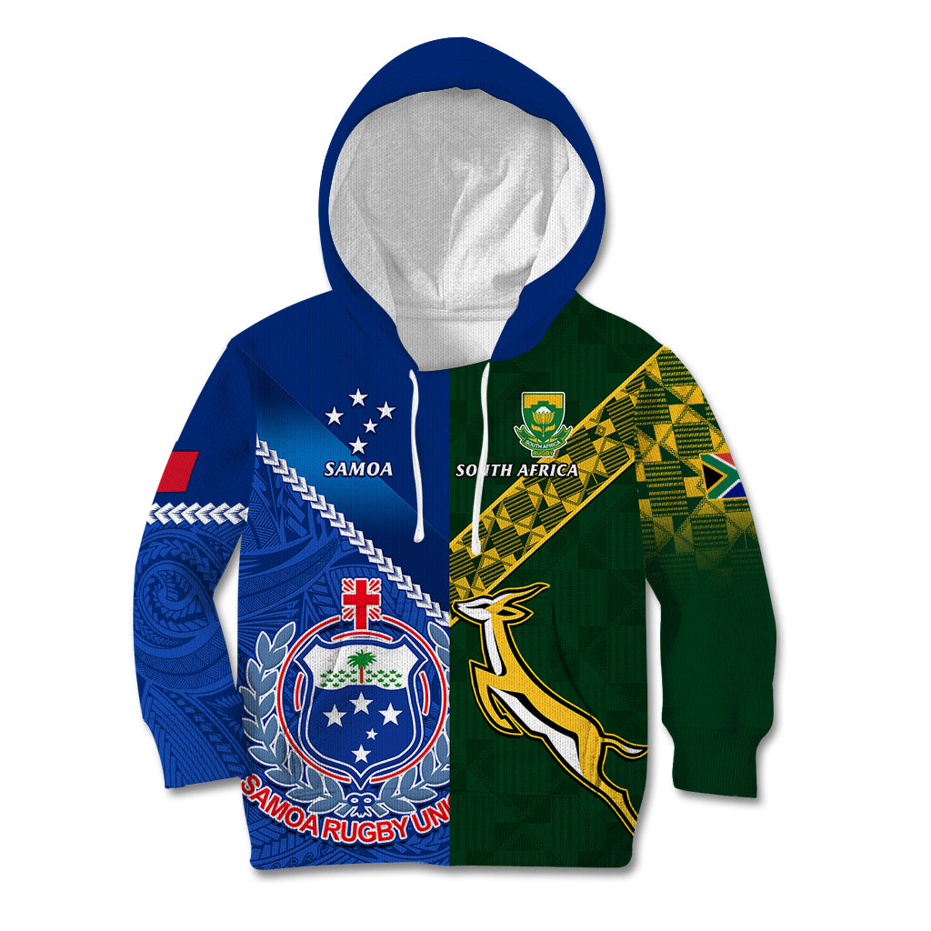 Custom Samoa And South Africa Rugby Kid Hoodie 2023 World Cup Manu Samoa With Springboks - Wonder Print Shop