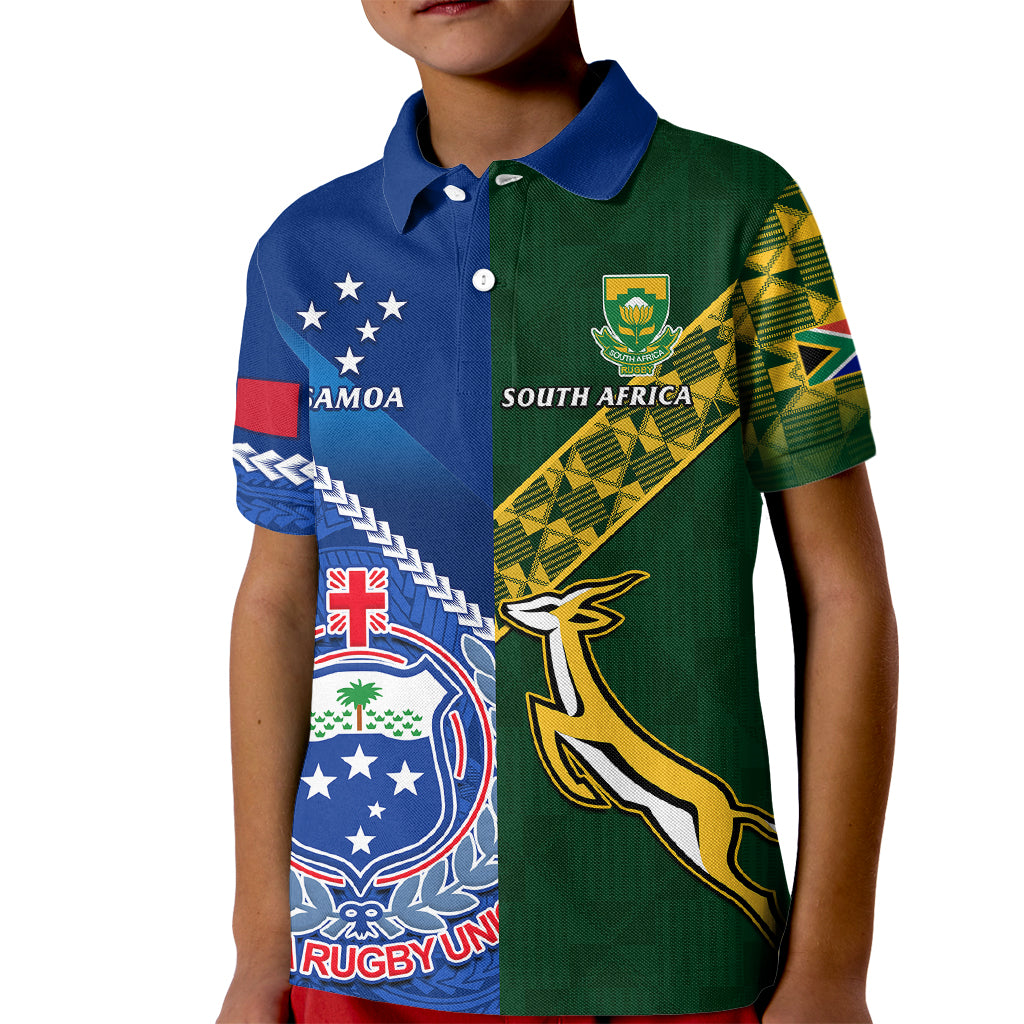 Custom Samoa And South Africa Rugby Kid Polo Shirt 2023 World Cup Manu Samoa With Springboks - Wonder Print Shop