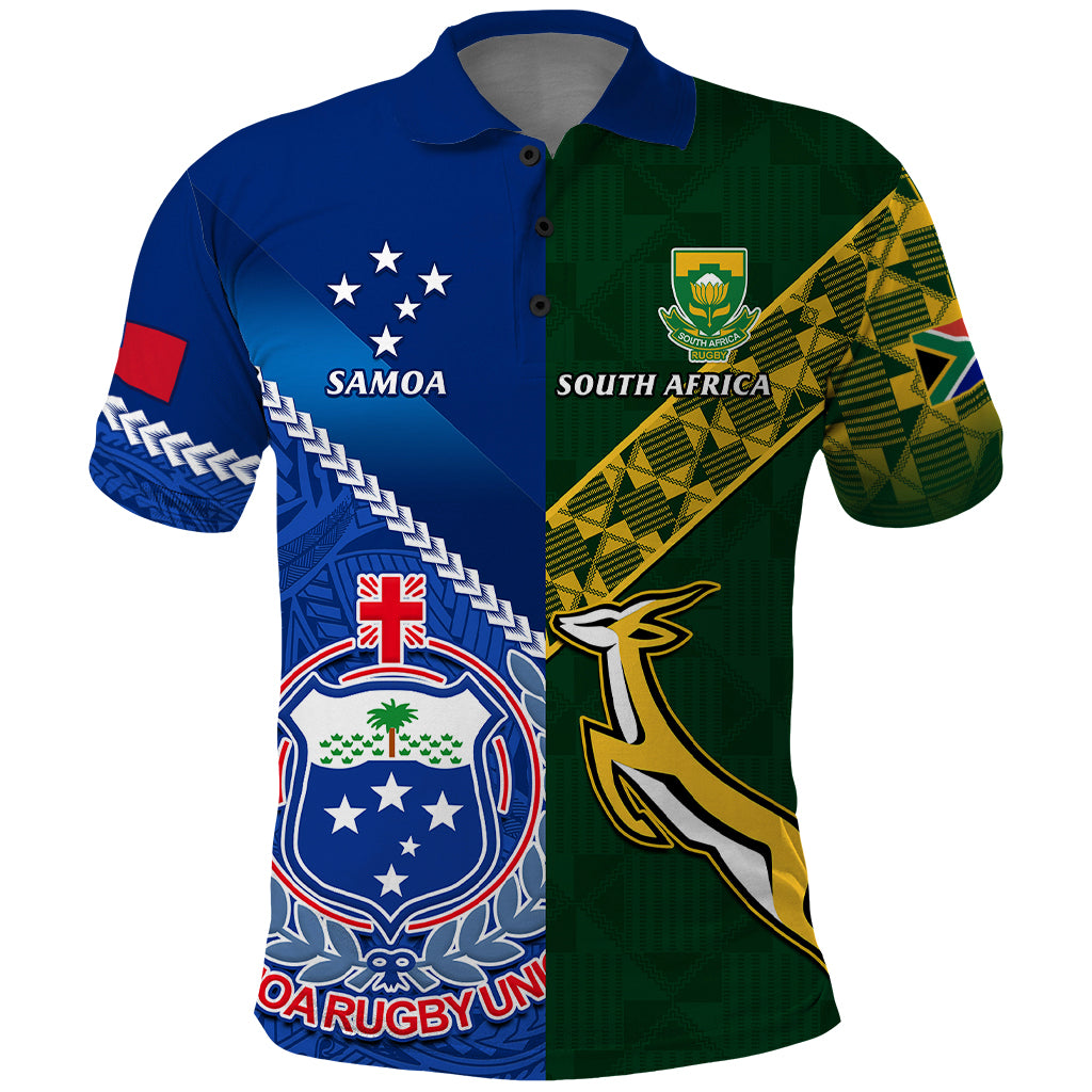 Custom Samoa And South Africa Rugby Polo Shirt 2023 World Cup Manu Samoa With Springboks - Wonder Print Shop