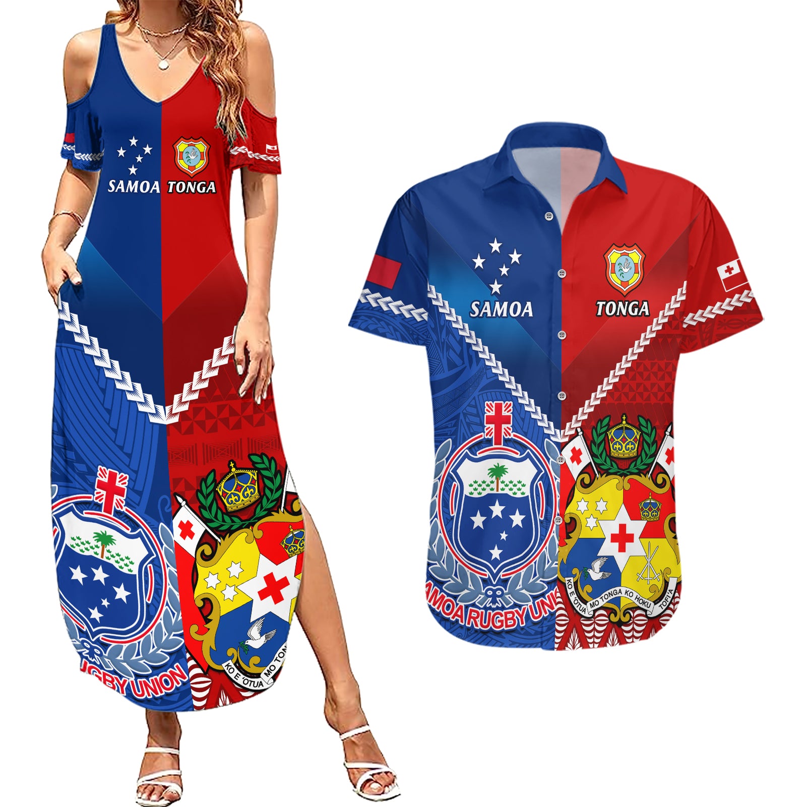 Samoa And Tonga Rugby Couples Matching Summer Maxi Dress and Hawaiian Shirt 2023 World Cup Manu Samoa With Ikale Tahi - Wonder Print Shop