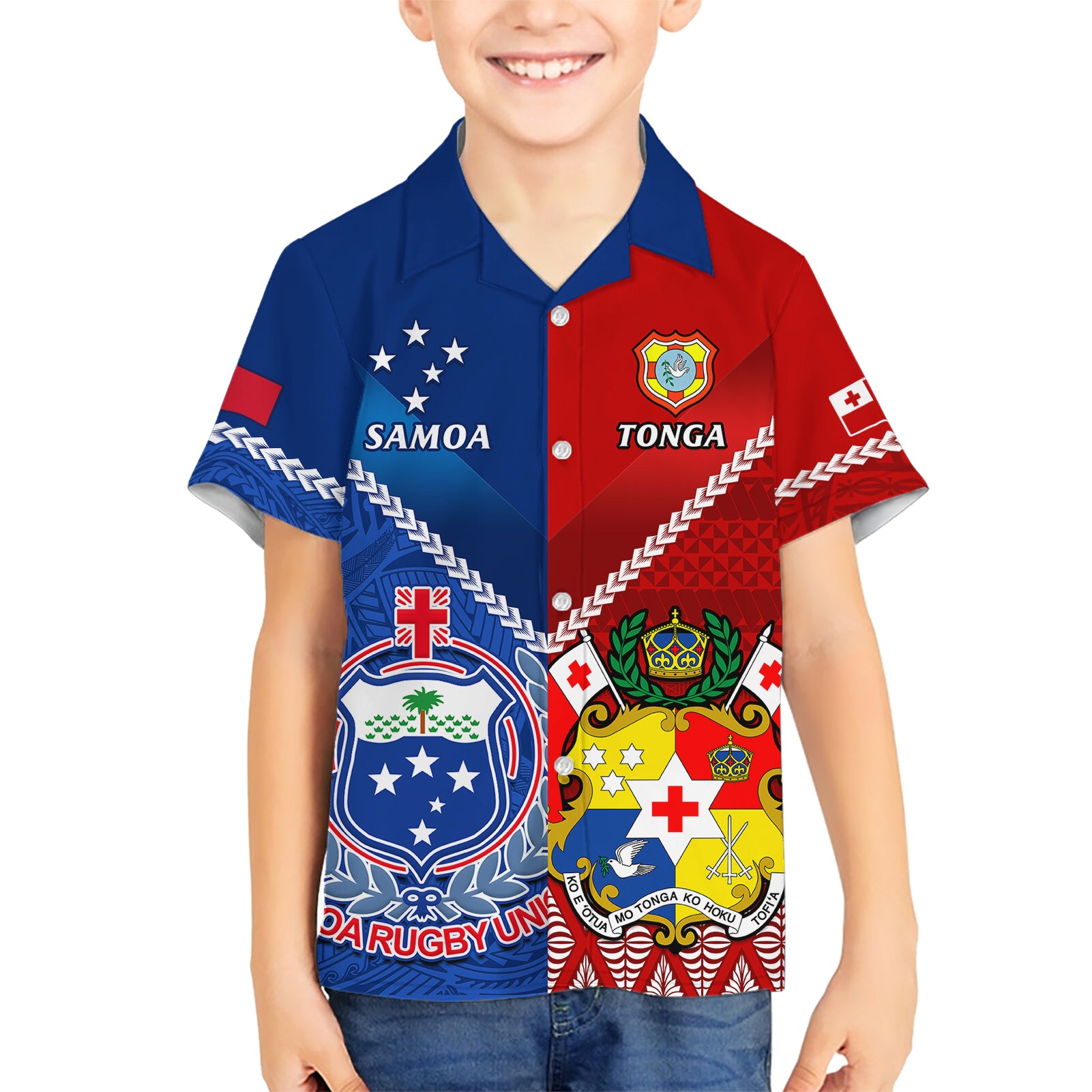 Samoa And Tonga Rugby Kid Hawaiian Shirt 2023 World Cup Manu Samoa With Ikale Tahi - Wonder Print Shop