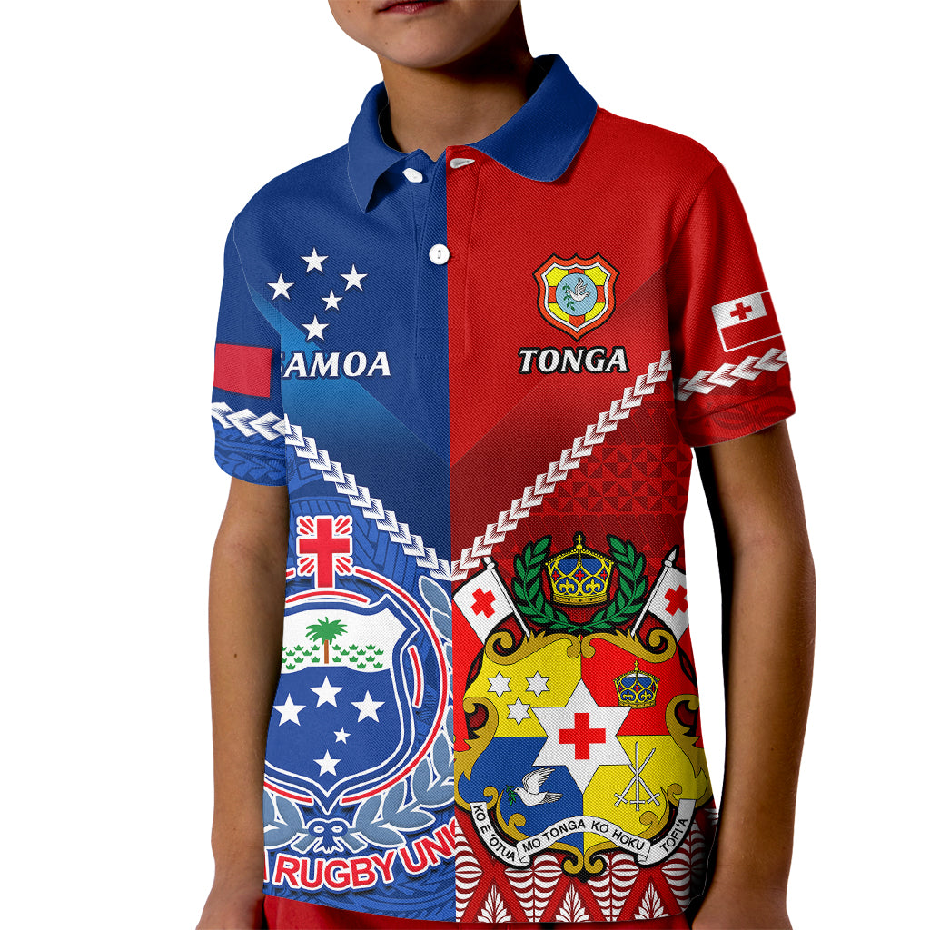 Samoa And Tonga Rugby Kid Polo Shirt 2023 World Cup Manu Samoa With Ikale Tahi - Wonder Print Shop