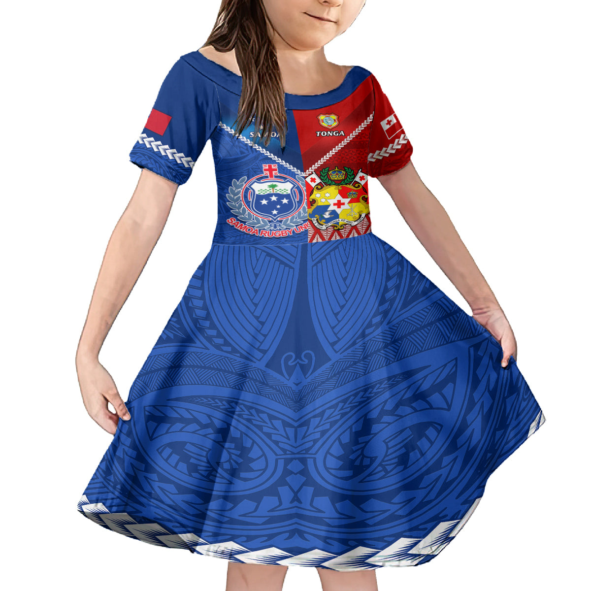 Samoa And Tonga Rugby Kid Short Sleeve Dress 2023 World Cup Manu Samoa With Ikale Tahi - Wonder Print Shop