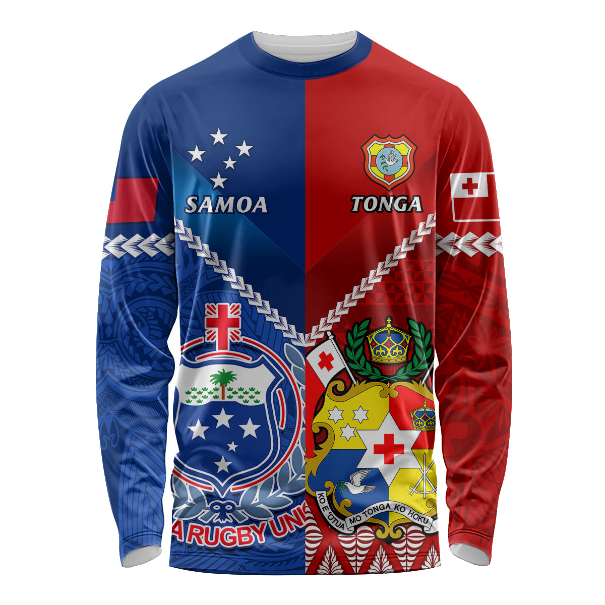 Samoa And Tonga Rugby Long Sleeve Shirt 2023 World Cup Manu Samoa With Ikale Tahi - Wonder Print Shop